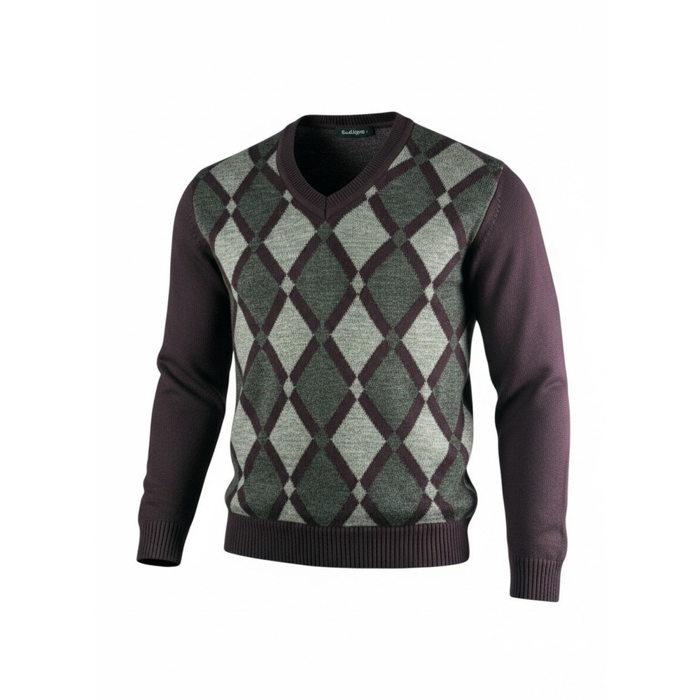 RIDGE Sweater Mens XL Argyle V Neck Brown Green Pullover NWT